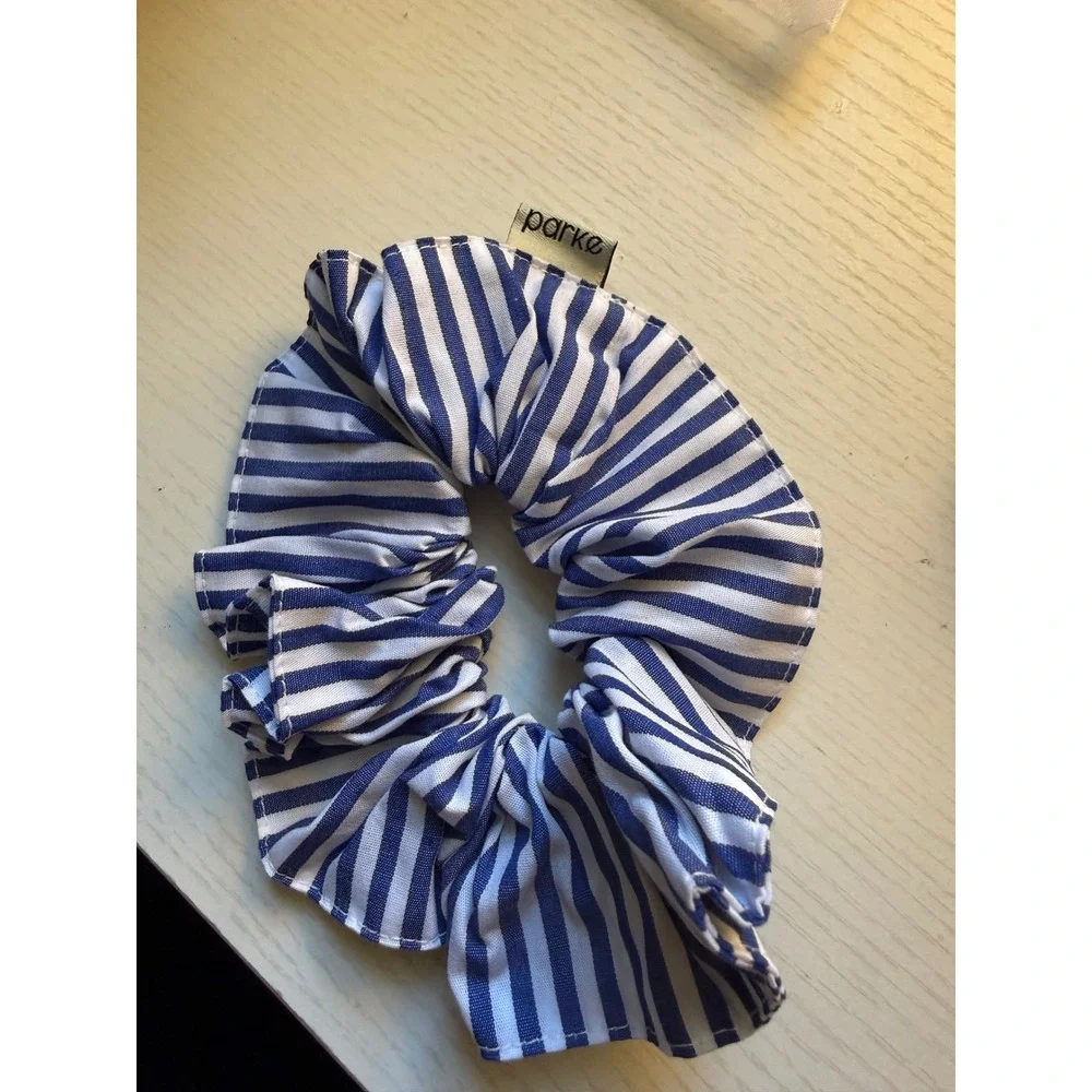 NWOT PARKE Coastal Stripes Oversized Scrunchie Blue White Preppy Hair Tie